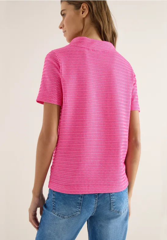 Zweifarbiges Shirt mit Trichterkragen und kurzen Ärmeln