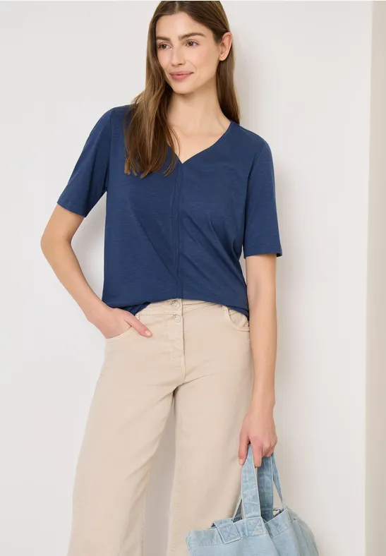 Damen T-Shirt im Tunika-Stil mit V-Ausschnitt