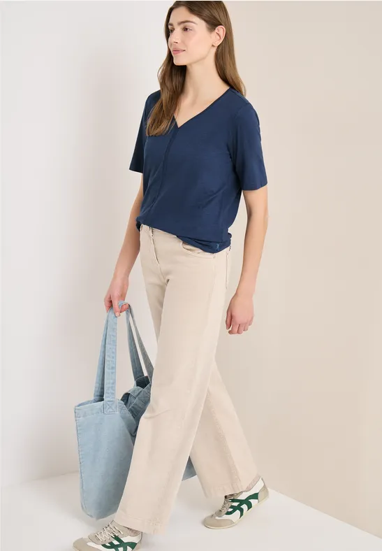 Damen T-Shirt im Tunika-Stil mit V-Ausschnitt