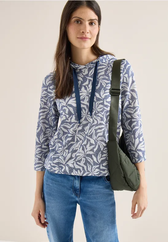 Hoodie mit floralem Print und 3/4-Ärmeln