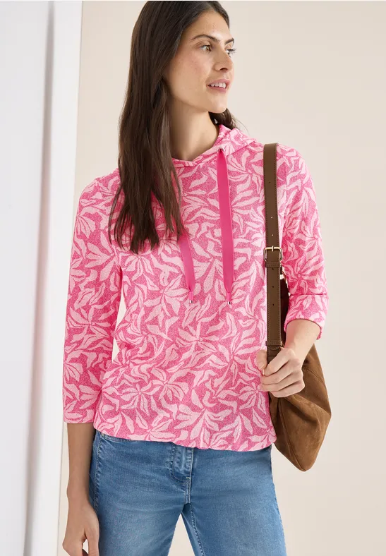 Hoodie mit Blumenmuster und 3/4-Ärmeln