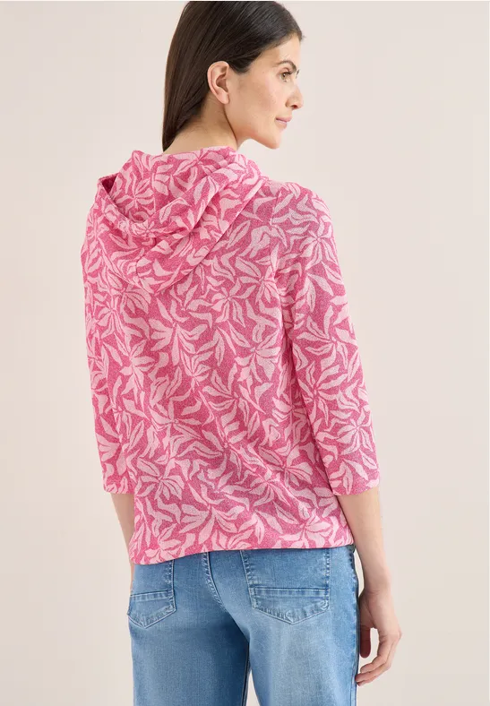 Hoodie mit Blumenmuster und 3/4-Ärmeln