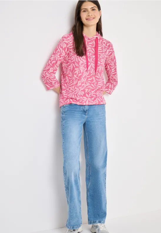 Hoodie mit Blumenmuster und 3/4-Ärmeln