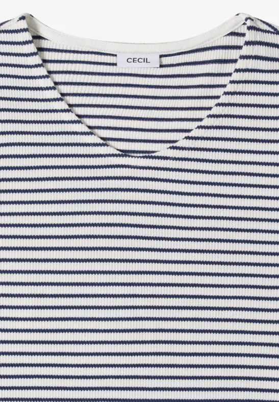 Gestreiftes Waffel-T-Shirt mit V-Ausschnitt