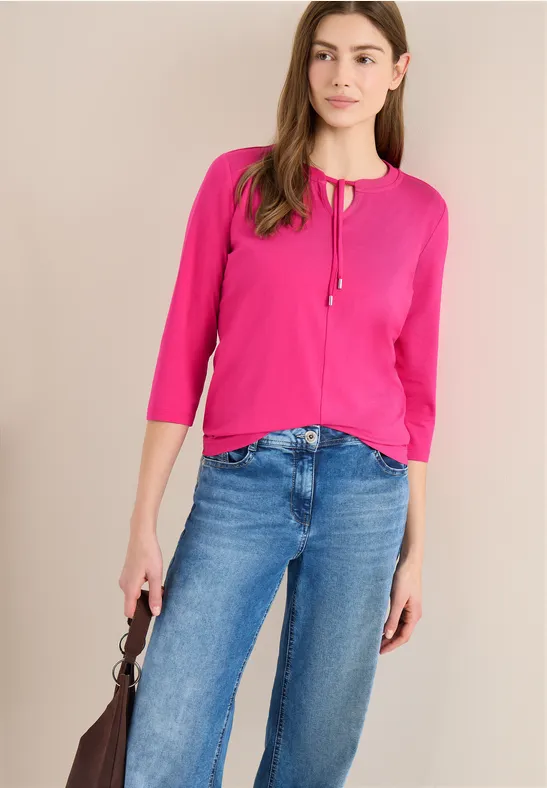 Pinkfarbenes 3/4-Arm Shirt mit Bindeband