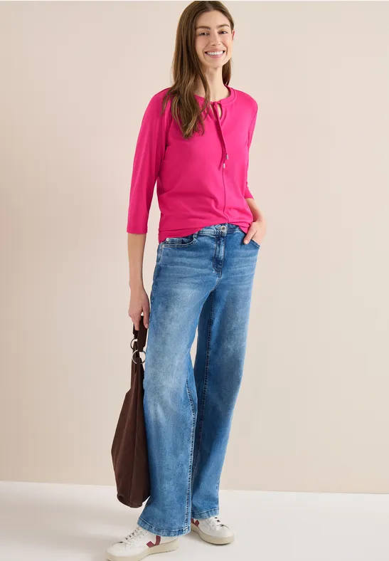 Pinkfarbenes 3/4-Arm Shirt mit Bindeband