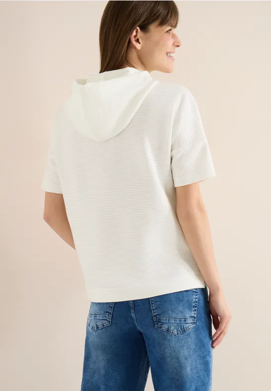 Kurzärmeliger Strick-Hoodie mit Struktur
