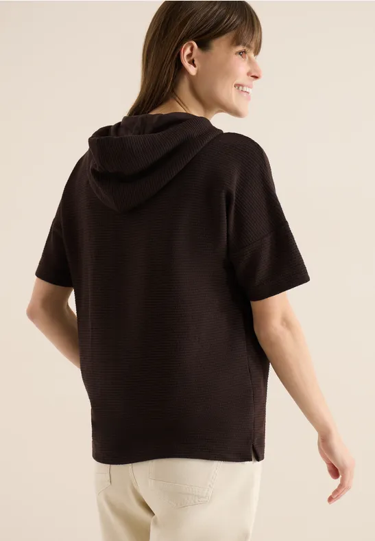Brauner strukturierter Kurzarm-Hoodie