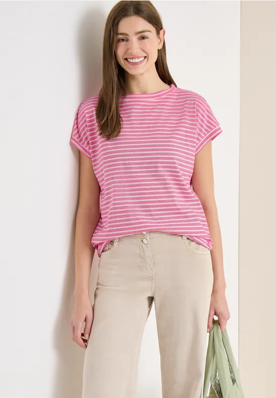 Gestreiftes Baumwoll Kurzarm T-Shirt