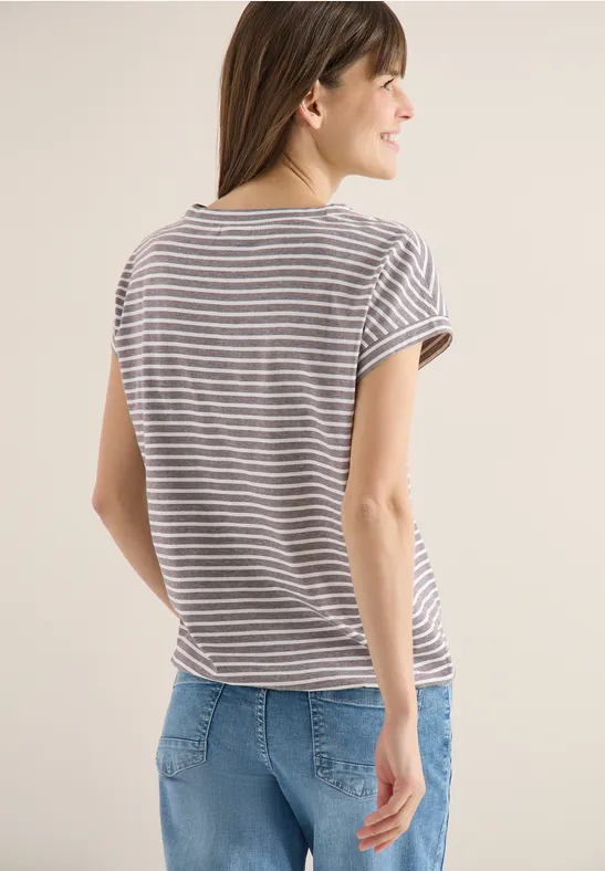 Gestreiftes Baumwoll-T-Shirt mit elastischem Saum