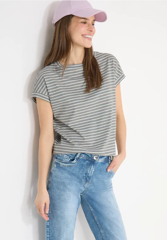 Gestreiftes Kurzarm-T-Shirt mit elastischem Saum
