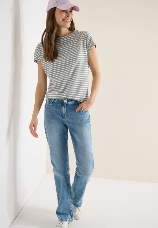 Gestreiftes Kurzarm-T-Shirt mit elastischem Saum