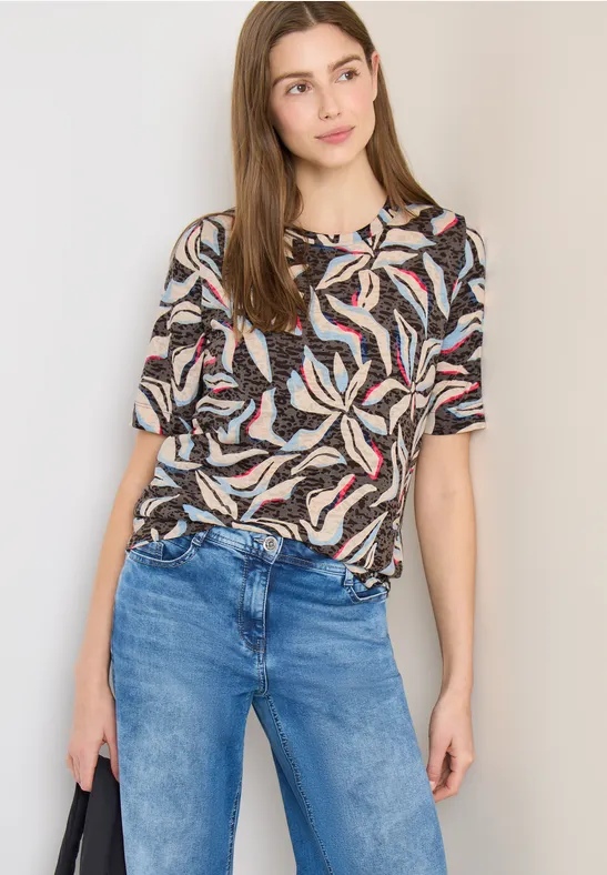 Kurzarmshirt mit floralem Burnout-Muster