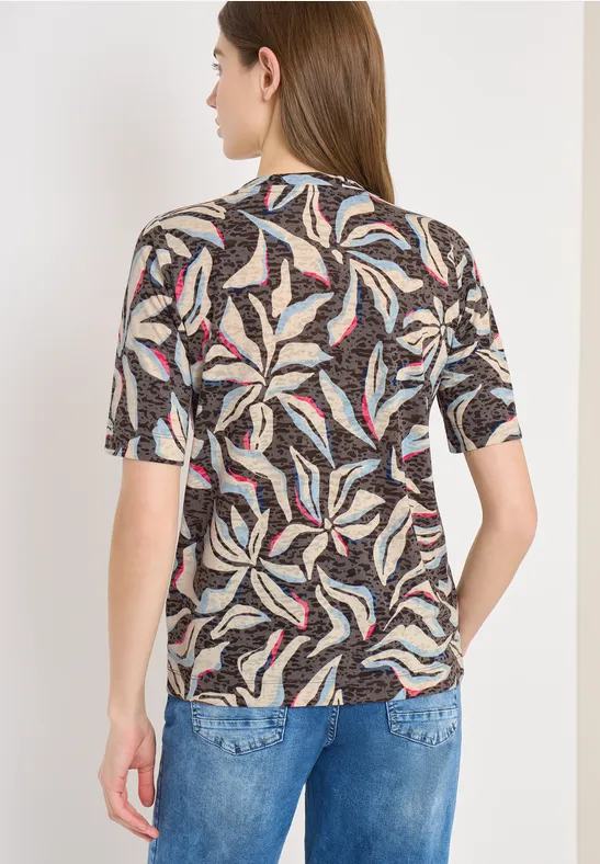 Kurzarmshirt mit floralem Burnout-Muster