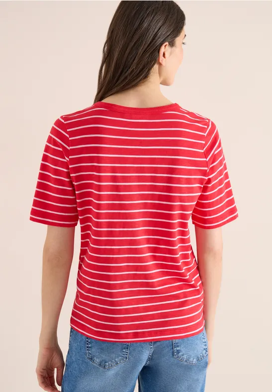 Gestreiftes T-Shirt mit U-Boot-Ausschnitt