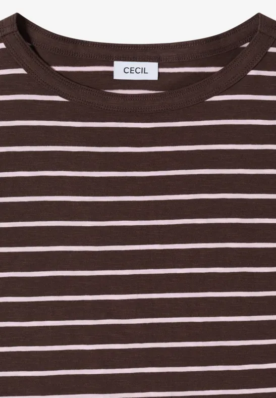 Gestreiftes U-Boot-Ausschnitt T-Shirt in Braun