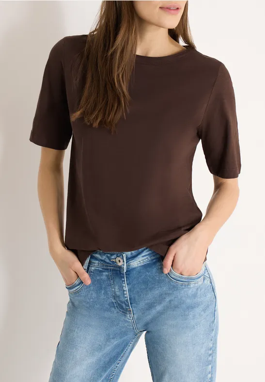 Braunes Kurzarm-Baumwoll-T-Shirt
