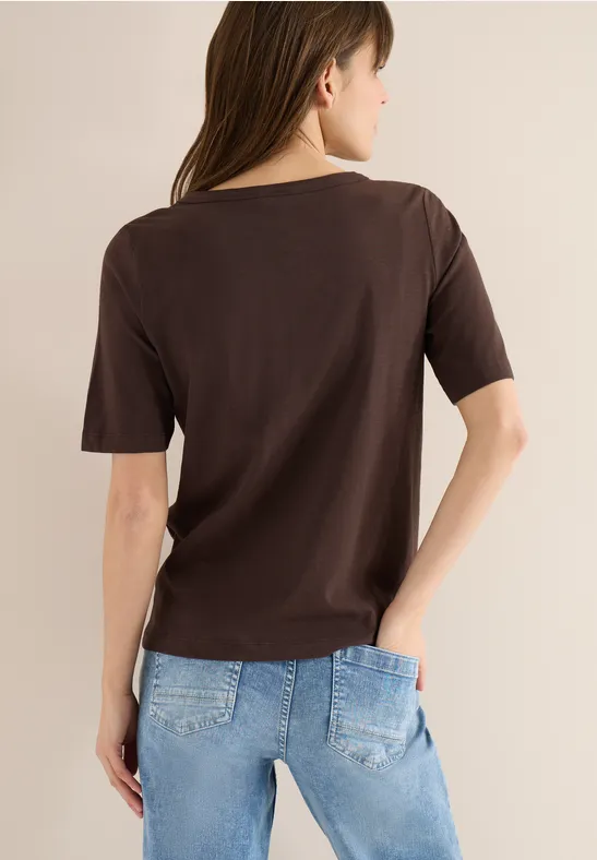 Braunes Kurzarm-Baumwoll-T-Shirt