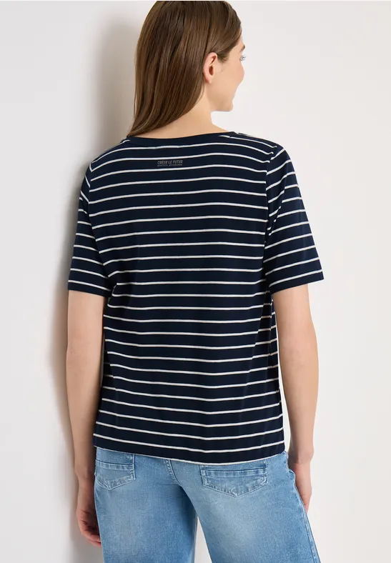 Gestreiftes Baumwoll-T-Shirt mit Schriftzug