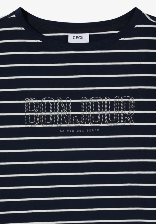 Gestreiftes Baumwoll-T-Shirt mit Schriftzug