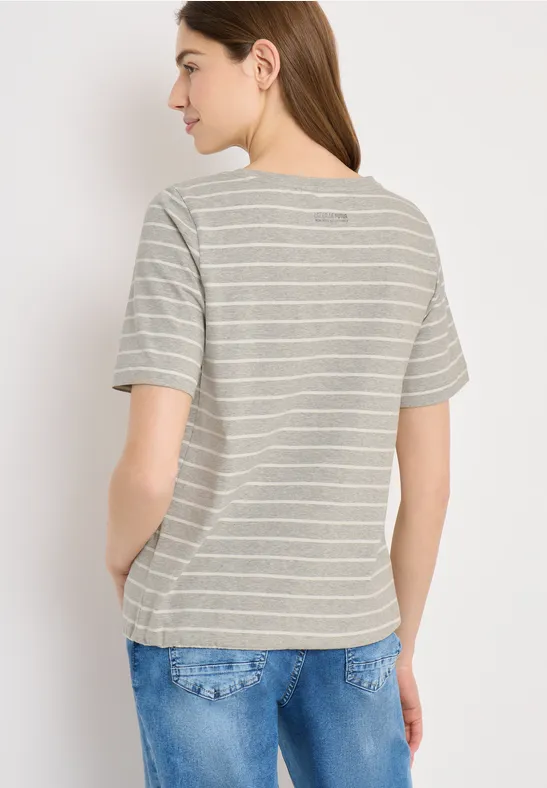 Gestreiftes T-Shirt mit Bonjour-Aufdruck