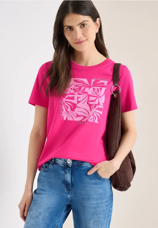 Baumwoll-T-Shirt mit floralem Grafikdruck