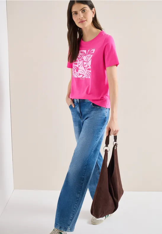 Baumwoll-T-Shirt mit floralem Grafikdruck