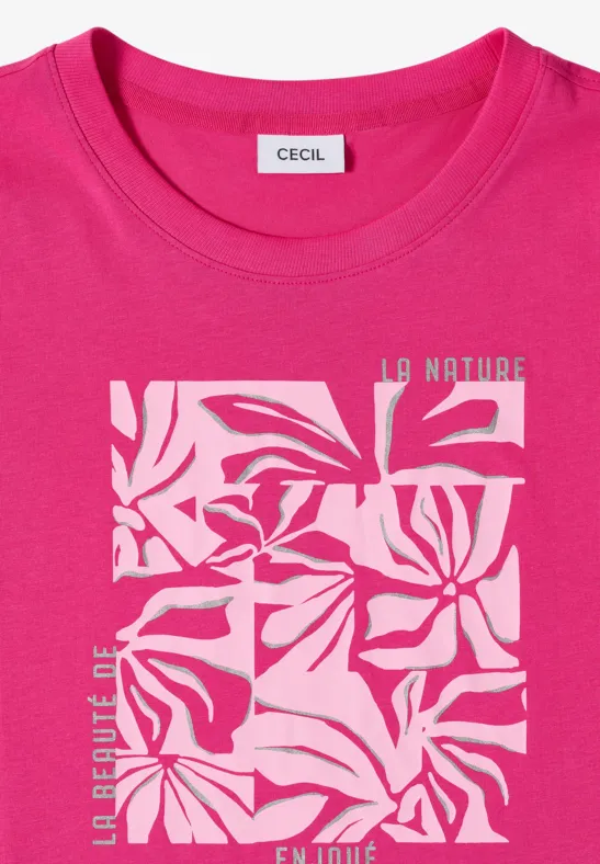 Baumwoll-T-Shirt mit floralem Grafikdruck