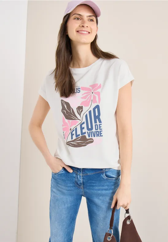 Damen T-Shirt mit Blumengrafik und Baumwollmischung