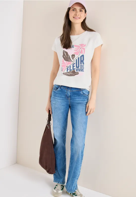 Damen T-Shirt mit Blumengrafik und Baumwollmischung