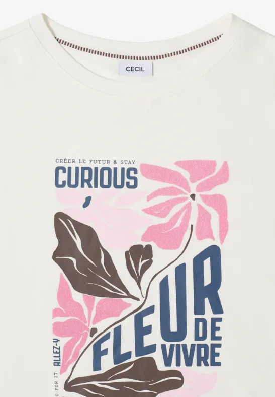 Damen T-Shirt mit Blumengrafik und Baumwollmischung