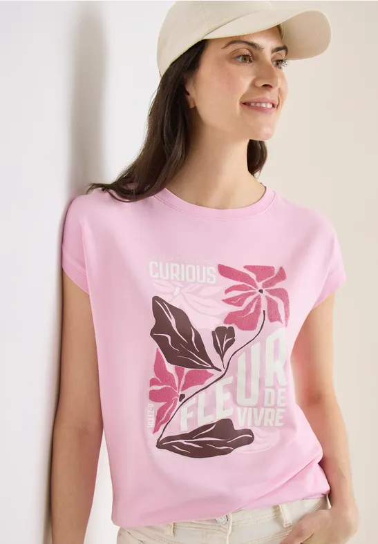 T-Shirt mit Blumendruck und Baumwollmischung