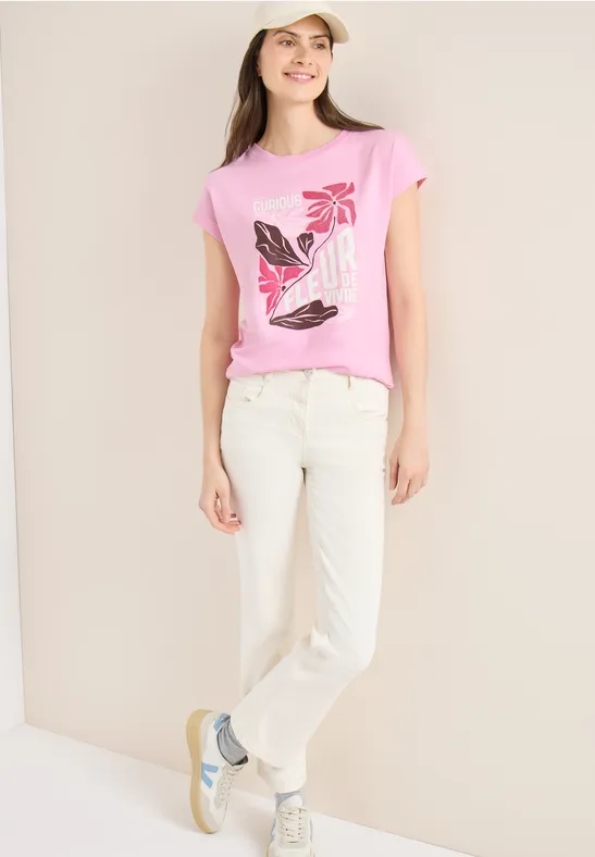 T-Shirt mit Blumendruck und Baumwollmischung