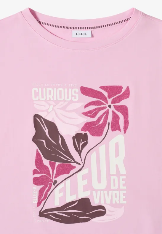 T-Shirt mit Blumendruck und Baumwollmischung