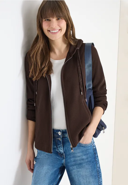 Braune Zip-Up Hoodie Jacke mit Taschen