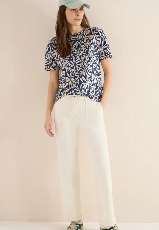 Top mit floralem Print und U-Boot-Ausschnitt