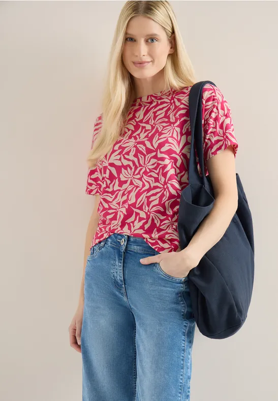 T-Shirt mit floralem Print und U-Boot-Ausschnitt
