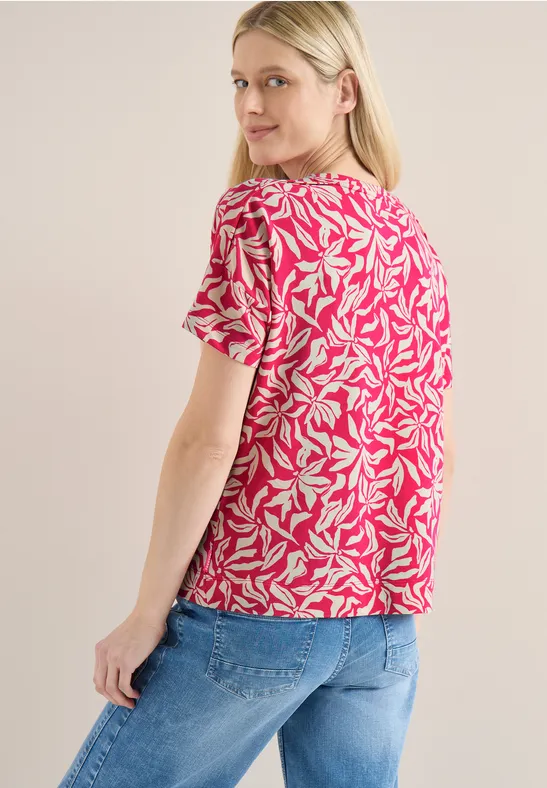 T-Shirt mit floralem Print und U-Boot-Ausschnitt