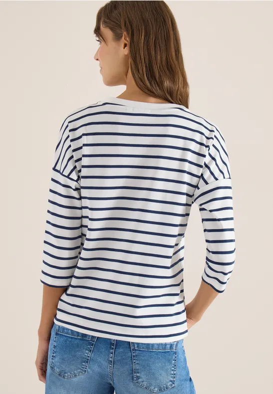 Gestreiftes Baumwollshirt mit 3/4-Ärmeln