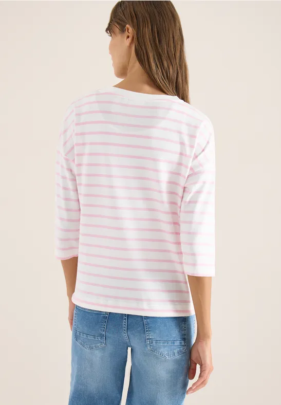 Gestreiftes Shirt mit Grafikdruck und 3/4-Ärmeln
