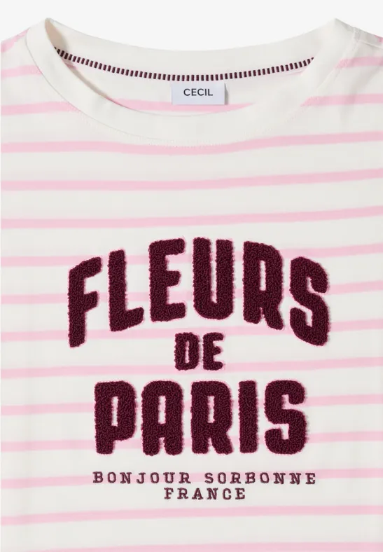 Gestreiftes Shirt mit Grafikdruck und 3/4-Ärmeln
