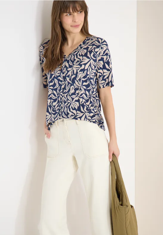 T-Shirt mit V-Ausschnitt und Blumenprint