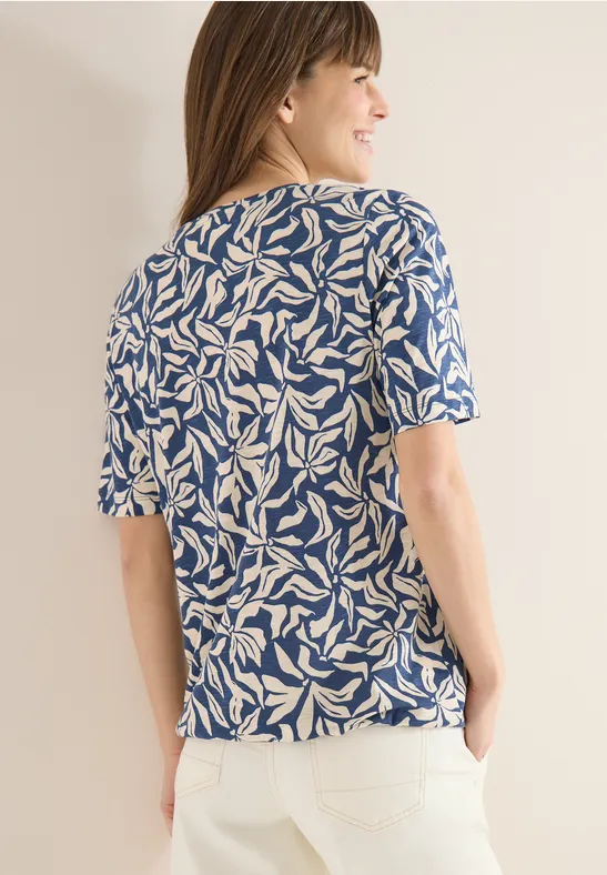 T-Shirt mit V-Ausschnitt und Blumenprint