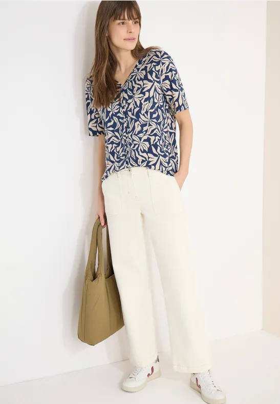 T-Shirt mit V-Ausschnitt und Blumenprint