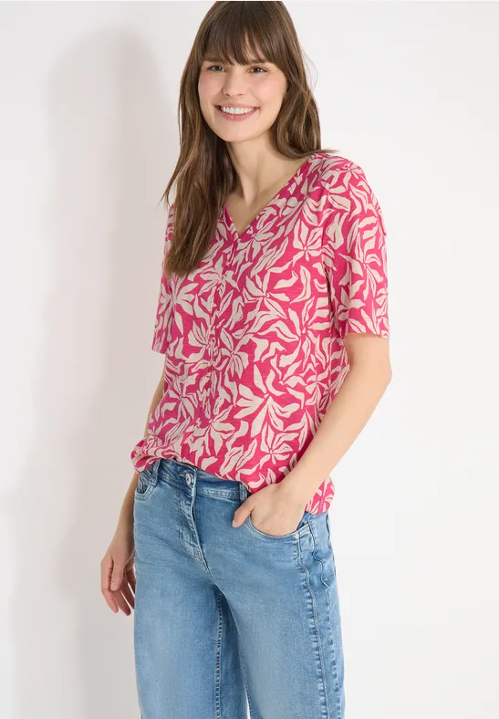 T-Shirt mit V-Ausschnitt und Blumenmuster