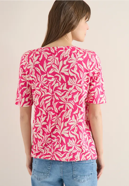 T-Shirt mit V-Ausschnitt und Blumenmuster