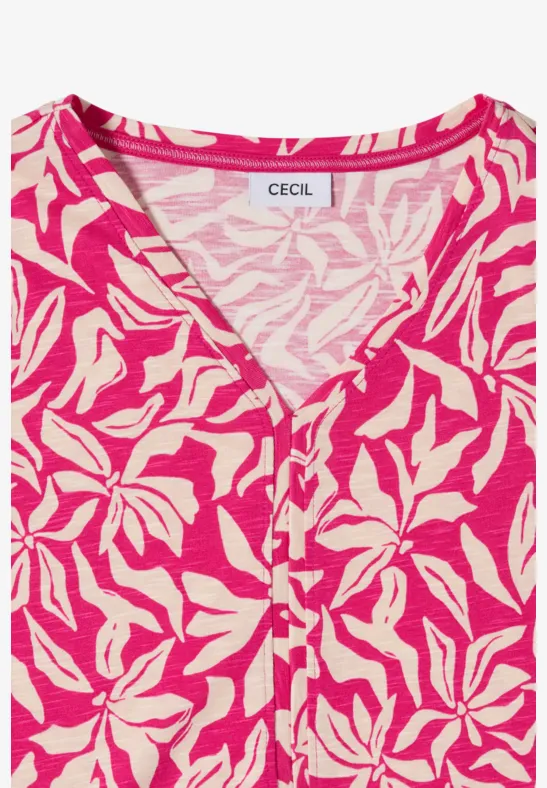 T-Shirt mit V-Ausschnitt und Blumenmuster