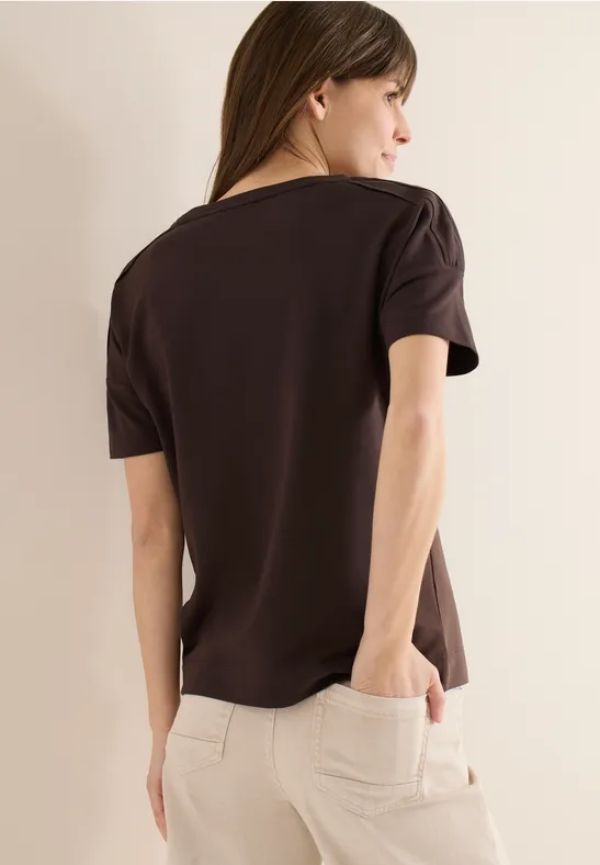 Braunes Kurzarm T-Shirt mit Schulterdetail