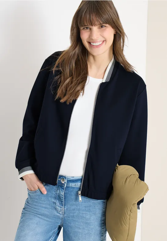 Damen Blouson Jacke aus Jersey, Marineblau