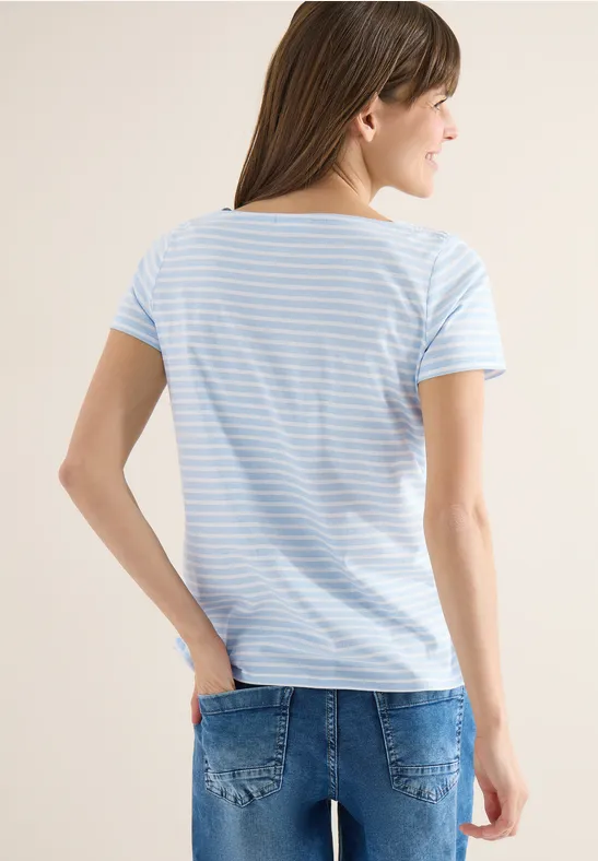 Gestreiftes Baumwoll-T-Shirt mit seitlicher Raffung